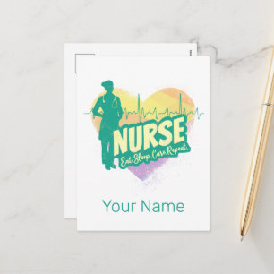 Krankenschwester im Vintage-Design mit Herzschlag- Feiertagspostkarte