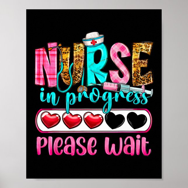 Krankenschwester in Arbeit Bitte warten Krankenpfl Poster (Vorne)
