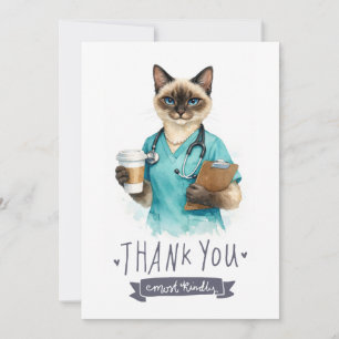 Krankenschwester Katze mit Kaffee mit Text Dankesc Dankeskarte