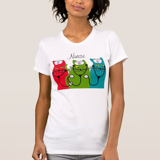 Krankenschwester-Katzen-Kunst-T - Shirt (Vorderseite)