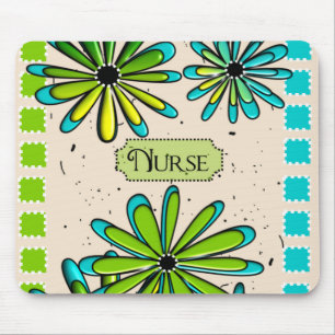 Krankenschwester-künstlerisches Mit Blumengrünes Mousepad
