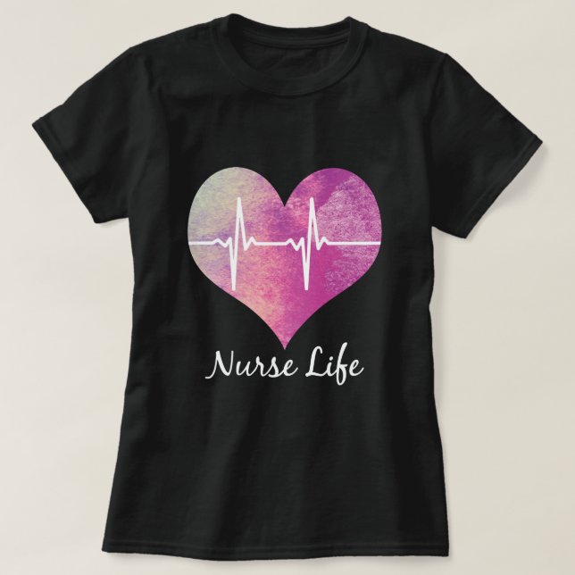 Krankenschwester-Leben - Aquarell-Herz EKG T-Shirt (Design vorne)