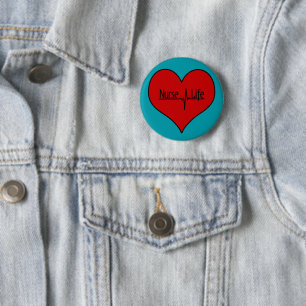 Krankenschwester Leben - Rotes EKG-Herz auf hellbl Button