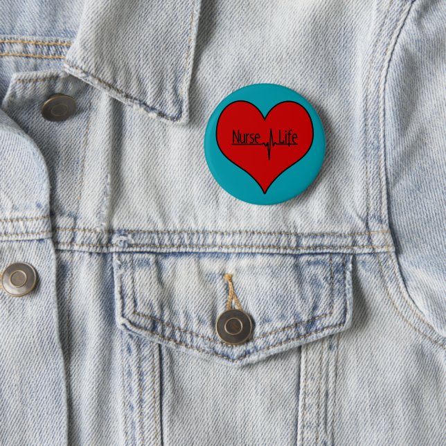 Krankenschwester-Leben - rotes EKG Herz auf hellem Button (Beispiel)