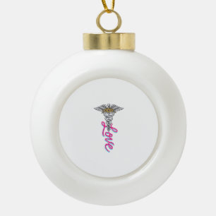 Krankenschwester Liebe Caduceus Floral Medizin Ver Keramik Kugel-Ornament