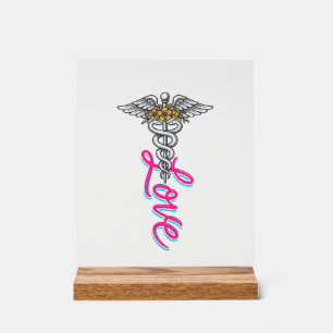 Krankenschwester Liebe Caduceus Floral Medizinisch Acrylschild