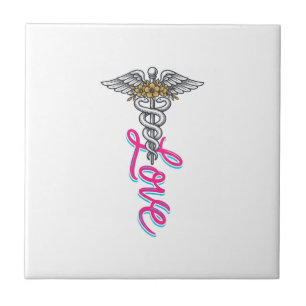Krankenschwester Liebe Caduceus Floral Medizinisch Fliese