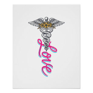 Krankenschwester Liebe Caduceus Floral Medizinisch Poster