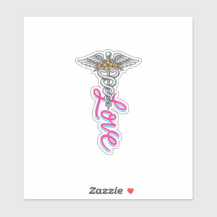 Krankenschwester Liebe Caduceus Florales Medizinis Aufkleber