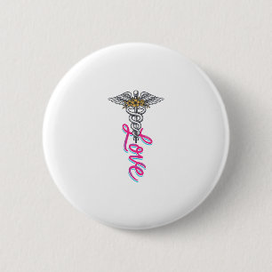 Krankenschwester Liebe Caduceus Florales Medizinis Button