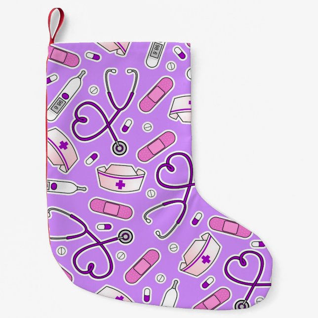 Krankenschwester-Liebe-Druck-lila Hintergrund Kleiner Weihnachtsstrumpf (Vorderseite)