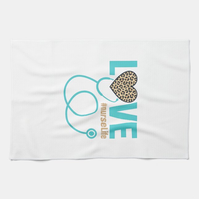 Krankenschwester Liebe Leopard Stethoskop Vektor D Geschirrtuch (Horizontal)