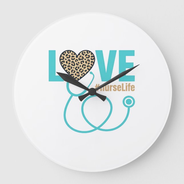 Krankenschwester Liebe Leopard Stethoskop Vektor D Große Wanduhr (Vorderseite)