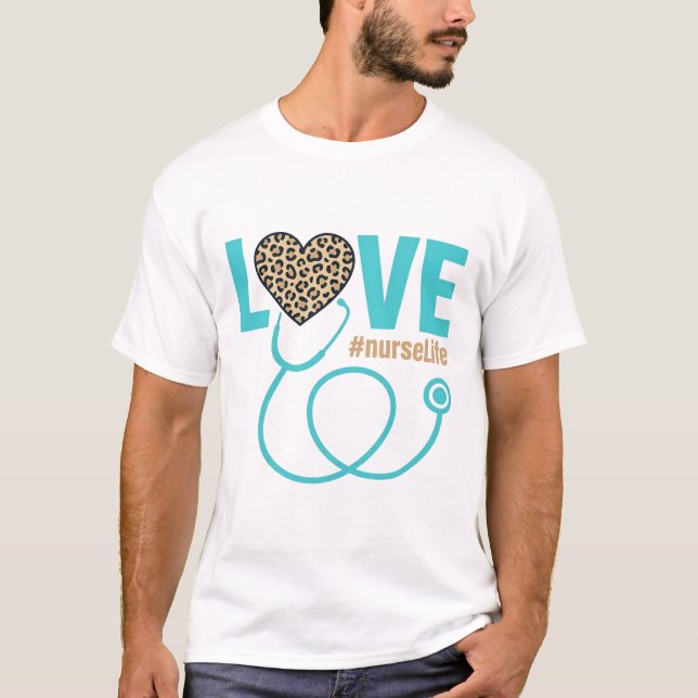 Krankenschwester Liebe Leopard Stethoskop Vektor D T-Shirt (Vorderseite)