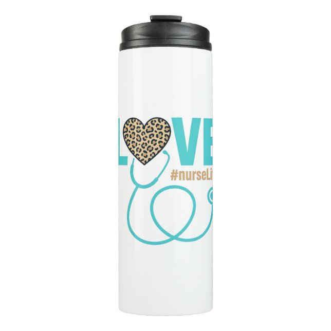 Krankenschwester Liebe Leopard Stethoskop Vektor D Thermosbecher (Vorderseite)