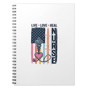 Krankenschwester Live Liebe Heilen Patriotisch Ret Notizblock