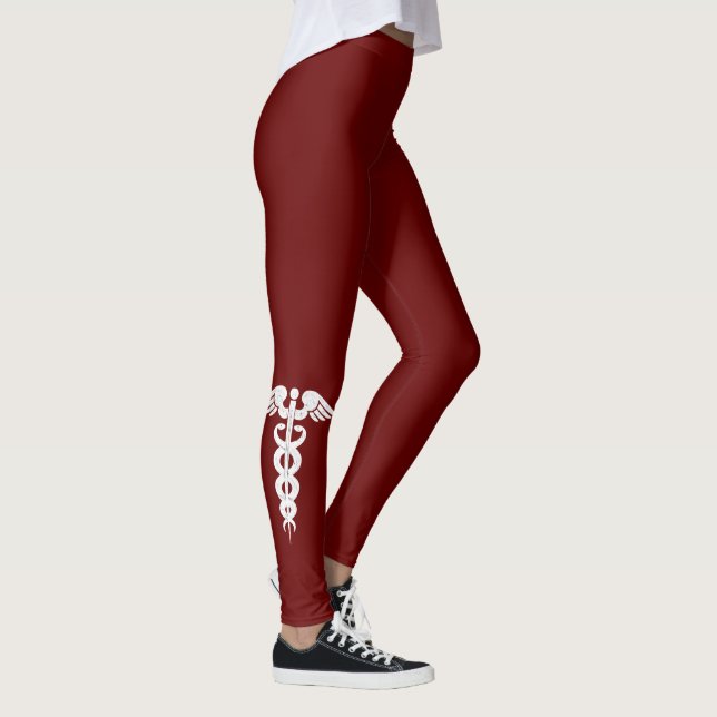 Krankenschwester Medical Caduceus Symbol Dunkelrot Leggings (Rechts)
