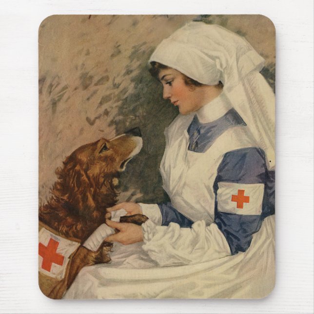 Krankenschwester mit goldenem Retriever 1917 Mousepad (Vorne)