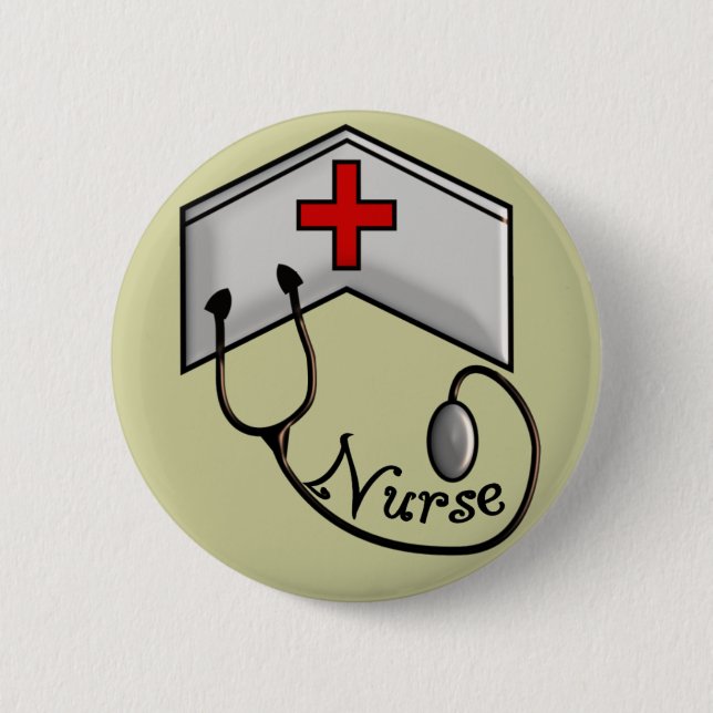 Krankenschwester mit PRÄGEARTIGER KAPPE u. Button (Vorderseite)