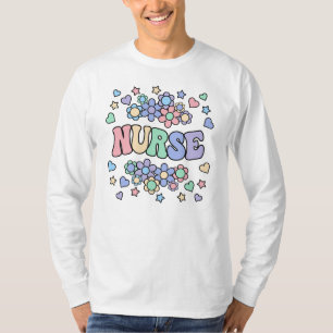 Krankenschwester-Retro Groovy Vintage, Blumen, Her T-Shirt