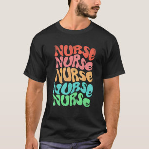 Krankenschwester Retro Groovy Wiederholender Regen T-Shirt