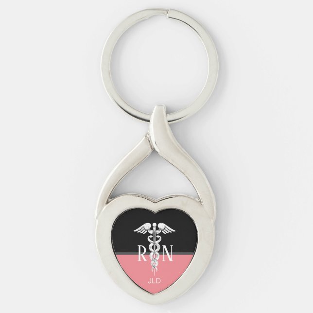 Krankenschwester RNcaduceus-medizinische silberne Schlüsselanhänger (Vorderseite)