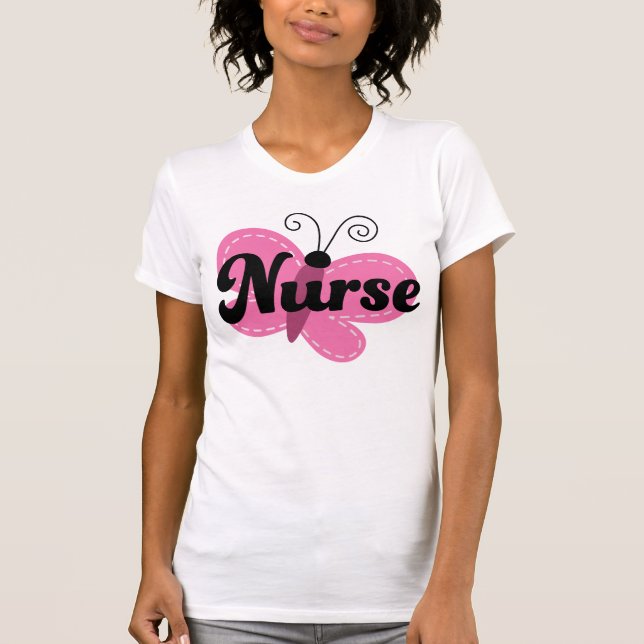 Krankenschwester-rosa Schmetterlings-Geschenk T-Shirt (Vorderseite)