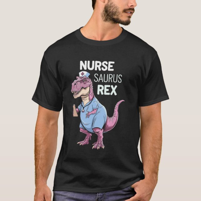 Krankenschwester Saurus Rex Rosa Blumen-Dino T-Shirt (Vorderseite)