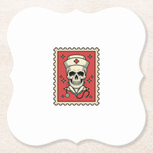Krankenschwester Schädel Lustiger Retro Stempel_1 Untersetzer