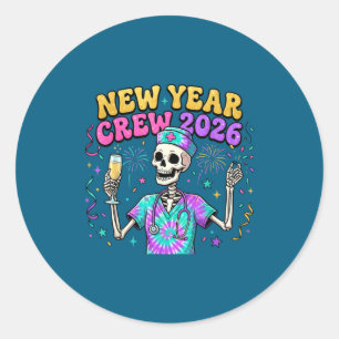 Krankenschwester Skelett Neujahr Crew 2026 Lustig  Runder Aufkleber