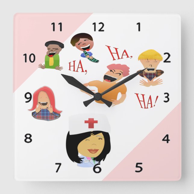 Krankenschwester Spaß lacht Klinik Wall Clock Quadratische Wanduhr (Vorderseite)