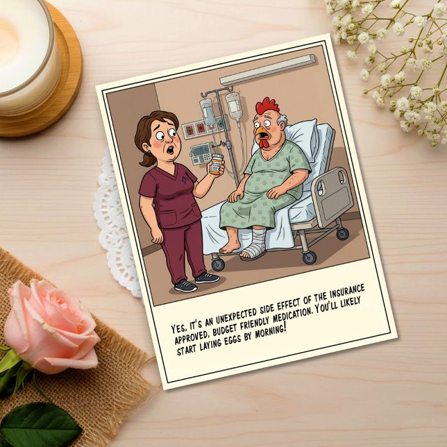 Krankenschwester spricht mit Hühnerkopf-Patienten  Postkarte (Von Creator hochgeladen)