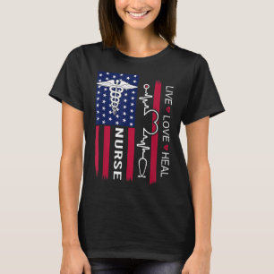 Krankenschwester Stethoskop Herzschlag Amerikanisc T-Shirt