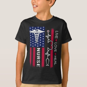 Krankenschwester Stethoskop Herzschlag Amerikanisc T-Shirt