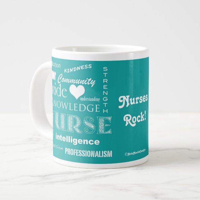 Krankenschwester Stolz-Attribute/Türkis Jumbo-Tasse (Vorderseite Links)