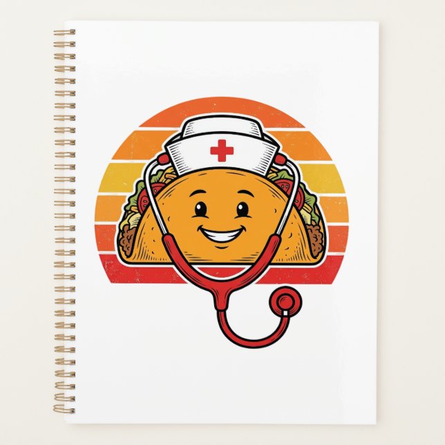Krankenschwester Taco Retro Vintage Gravur Design_ Planer (Vorderseite)