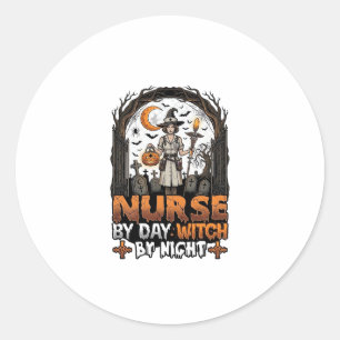 Krankenschwester Tag Hexe Nacht Halloween Friedhof Runder Aufkleber