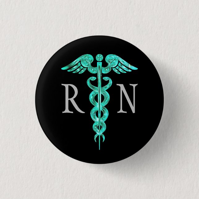 Krankenschwester-Türkiscaduceus-Grau-Knopf Button (Vorderseite)