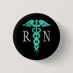 Krankenschwester-Türkiscaduceus-Grau-Knopf Button