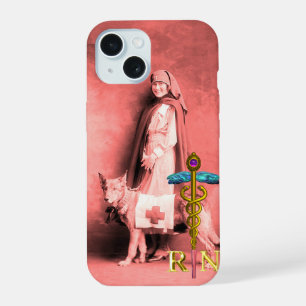 KRANKENSCHWESTER UND RETTUNGSHUND /Goldener Caduce iPhone 15 Hülle