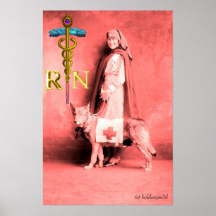 KRANKENSCHWESTER UND RETTUNGSHUND /Goldener Caduce Poster