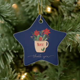 Krankenschwester Vielen Dank an Christmas Poinsett Keramik Ornament