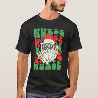 Krankenschwester Weihnachten Retro Hippie Santa Fa T-Shirt