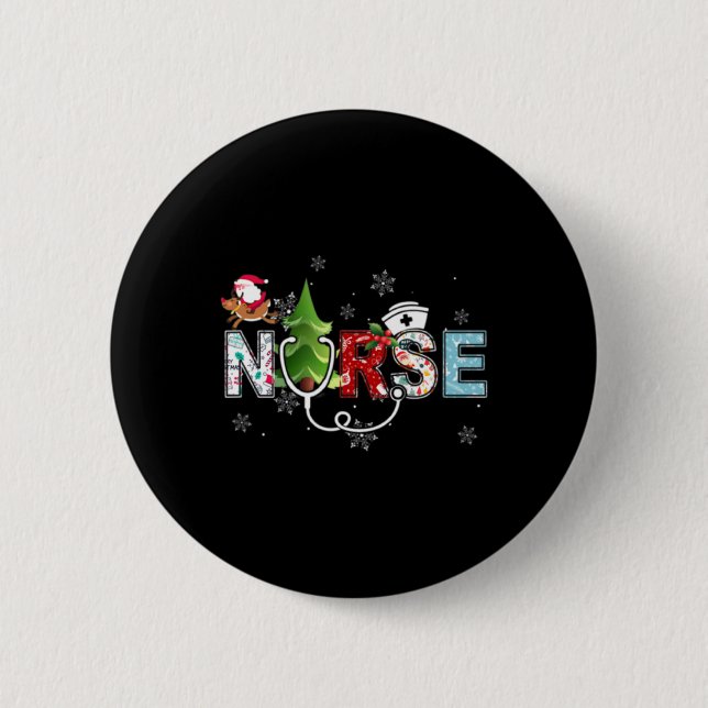 Krankenschwester Weihnachten Stethoskop Krankensch Button (Vorderseite)