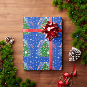 Krankenschwester Weihnachtsbaum blauer Hintergrund Geschenkpapier