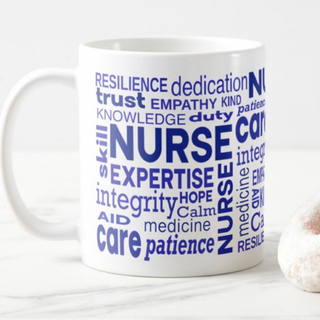 Krankenschwester Werte Blaue Typografie Würdigung Kaffeetasse (Von Creator hochgeladen)