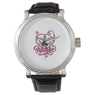 Krankenschwester zu Hause Pink Stethoskop Shirt De Armbanduhr
