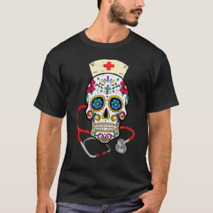 Krankenschwester Zucker Schädel Stethoskop Rn Medi T-Shirt