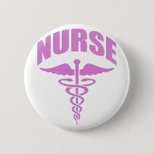 Krankenschwestercaduceus-Rosa Button