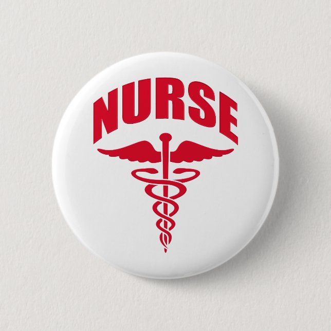 Krankenschwestercaduceus-Rot Button (Vorderseite)